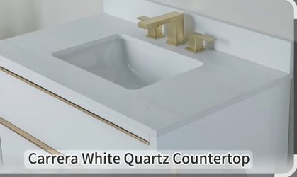 BRAND NEW 36” Carrera White Quartz Vanity Top with Sink & Backsplash