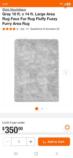 Nourideaux Gray Faux Fur Area Rug 10x14 new