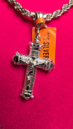 Silver Crucifix Cross Pendant with Rope Chain