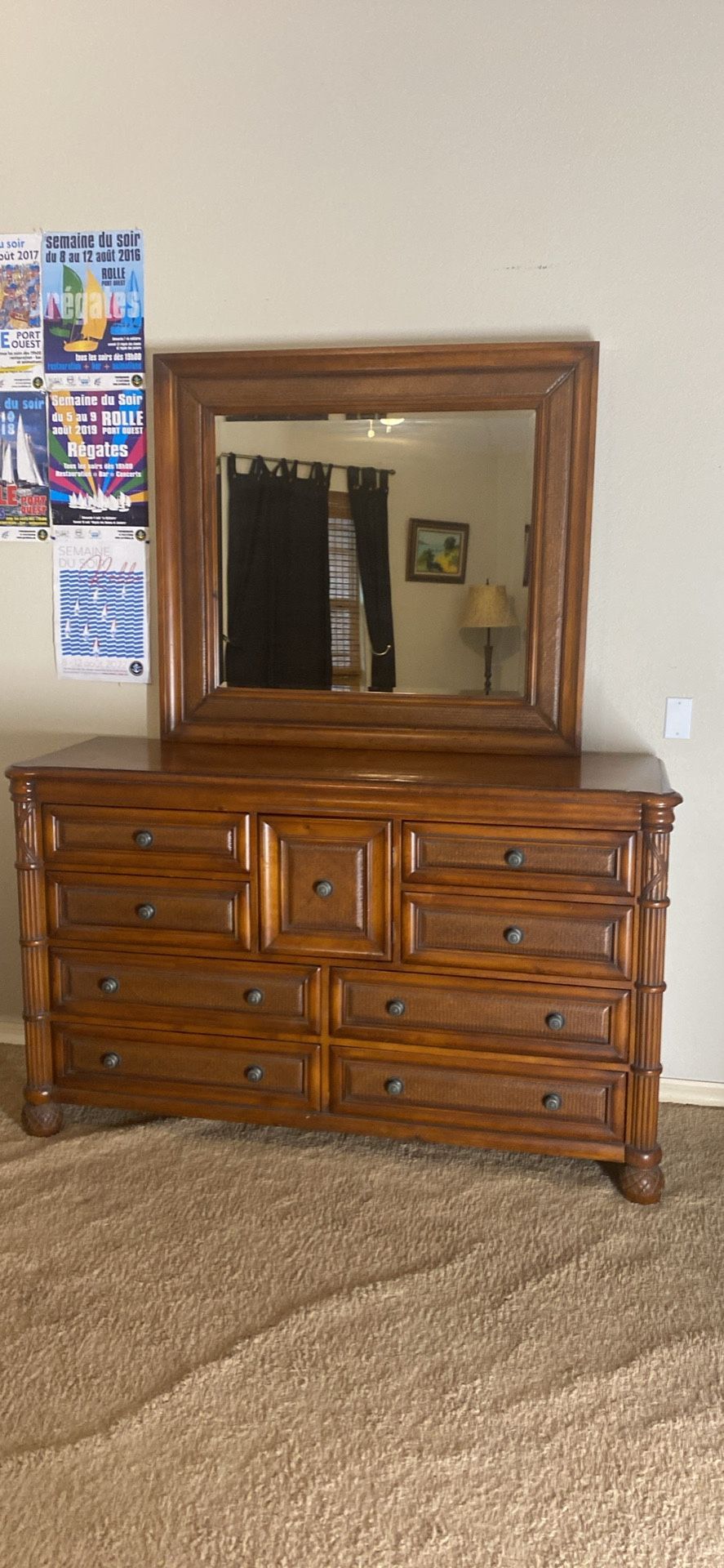 Large Dresser With Mirror. Tommy Bahama Style.