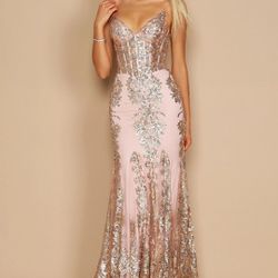 Rose Gold Long Formal Prom Dress