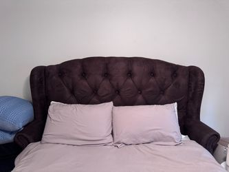 Brown Suede Queen Headboard