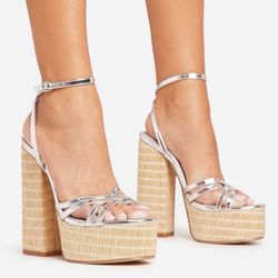 NEW EGO Silver Chunky Heels Size 7