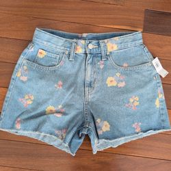 New Girls High Rise Denim Shorts With Flower Design Size 14