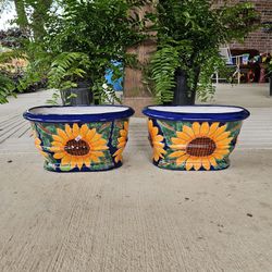 Sunflower Talavera Clay Pots (Planters) Plants. Pottery $35 cada una.