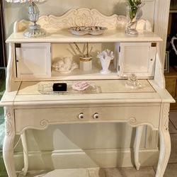 Solid Wood Vintage French Victorian Vanity & Desk w/ Versatile Cabinet Doors.