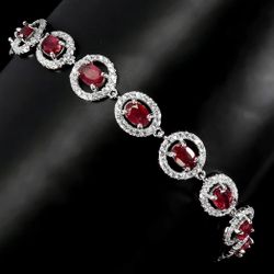 Heated Oval Ruby 6x4mm Simulated Cz Gemstone 925 Sterling Silver Bracelet 7.5