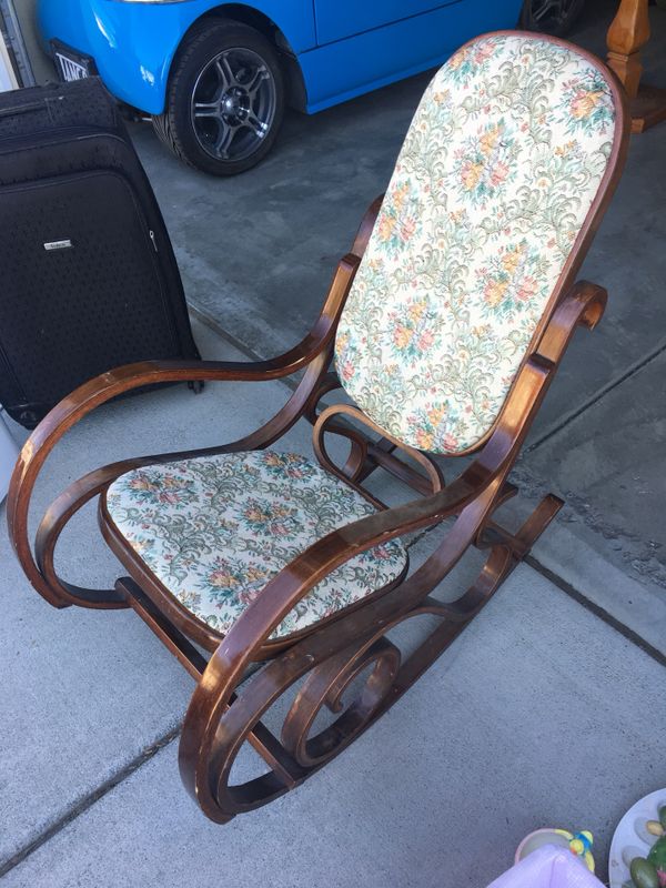 Antique Bentwood Rocking Chair With Dark Wood And Floral Upholstery For Sale In Spokane Wa Offerup
