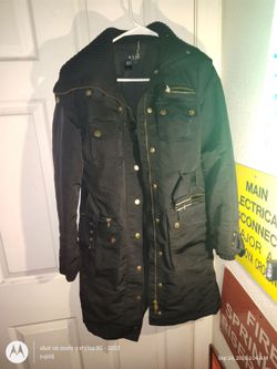 Black Women's Parka Jacket with Gold Hardware