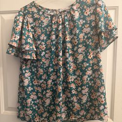 Green floral print blouse