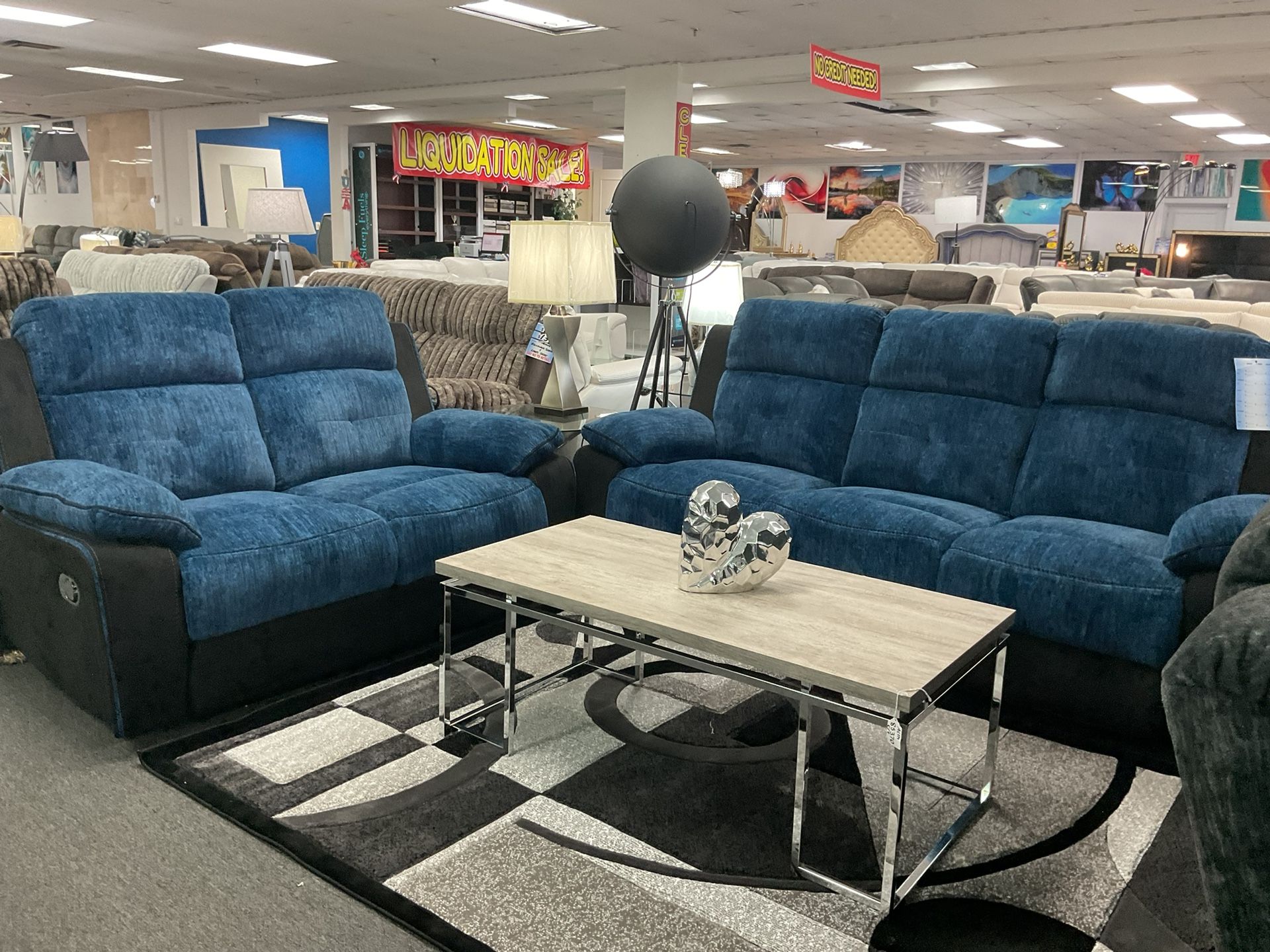 We deliver. Furniture for sale. Stunning blue sofa and loveseat set available on grey too. 40% OFF