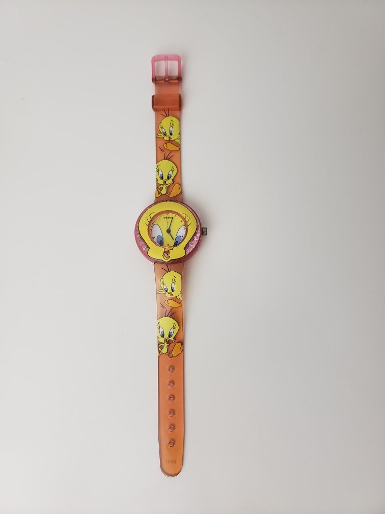 Vintage Armitron Quartz 2000 Warner Bros Tweety Bird Watch pink plastic glitter