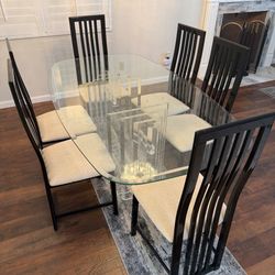 Modern Glass Dining Table Top w/ Base & Chairs