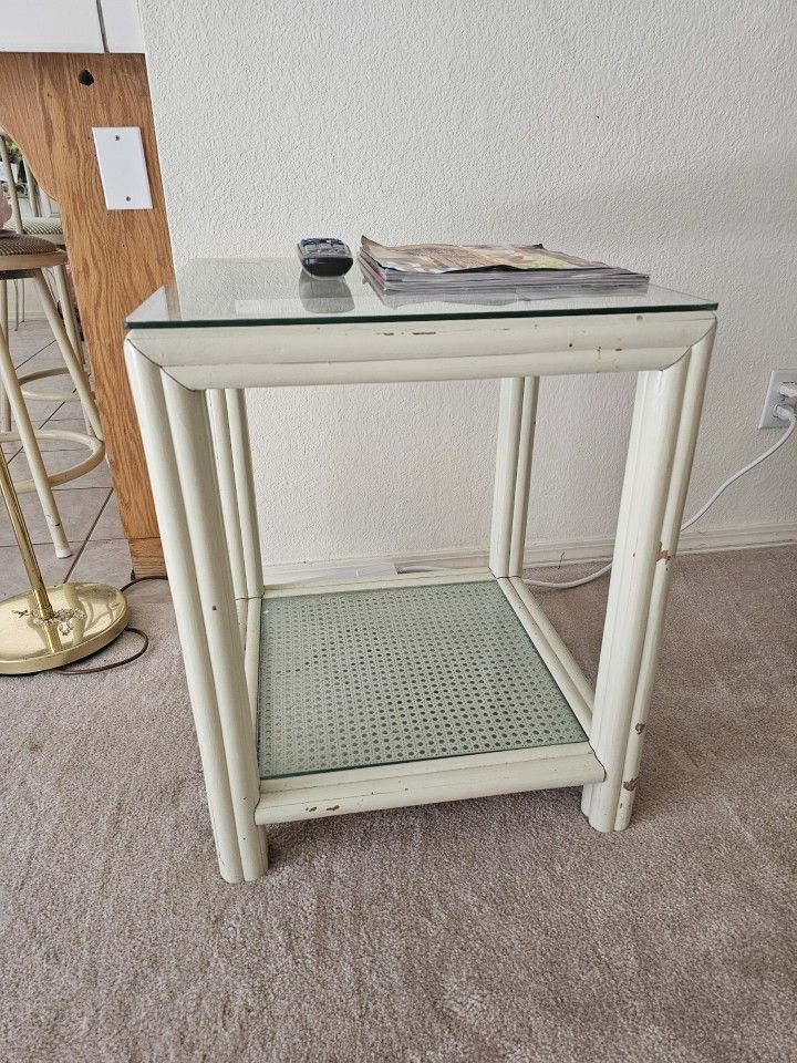 2 Bamboo, Glass And Cane End Tables