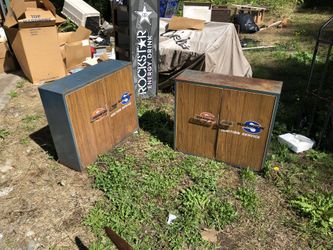Set of Two Blue Streak Vintage Shop Cabinets