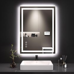 24X32 LED Bathroom Mirror with Lights, Anti-Fog, Dimmable, Backlit + Front Lit, Lighted Bathroom Vanity Mirror for Wall, Memory Function, Tempered Gla