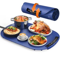 Warming Mat for Food - Roll Up Silicone Electric Warming Tray Full Surface Even Heating with 7 Temp Setting, 4 Hours Auto-Off, Raised Feet Protects Co