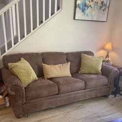 CHOCOLATE BROWN SUEDE LEATHER SOFA COUCH