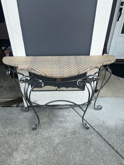 Vintage Iron Forged Console Entry Half Round Table 