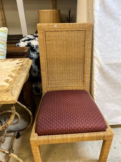 Wicker High-Back Chair with Upholstered Seat