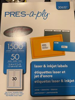 Labels - Pres-a-Ply ( 1500 labels - 50 sheets of 30 labels ) 2/3” x 3 7/16”
