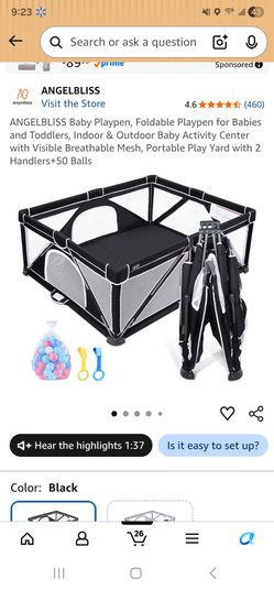 ANGELBLISS Baby Playpen, Foldable Playpen for Babies and Toddlers, Indoor & Outdoor Baby Activity Center with Visible Breathable Mesh, Portable Play Y