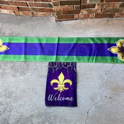 NEW Mardi Gras Table Runner & Garden Flag Made Of Durable Material 