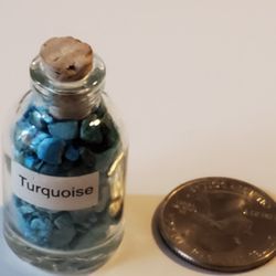 2" Turquoise In Minature Glass Bottle 