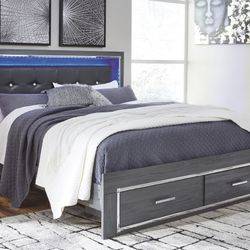 [SPECIAL] Lodanna Gray Queen LED Storage Bed

