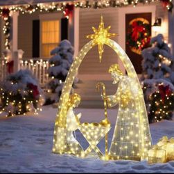 61 in. White Nativity Scene Outdoor Christmas Decoration with Lights