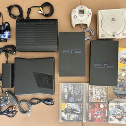 Sony PS2 & PS3, Xbox 360, Sega Dreamcast Consoles + Games & Controllers Lot – Untested