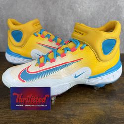 NEW Nike x RBI Alpha Huarache Elite 4 Multicolor Yellow Blue White Size 12 FZ7344-700 Men’s Baseball Cleats OG Rare