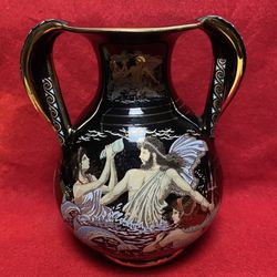 6.25 Inch 24k Black & Gold Handmade In Greece Imported From Greece Greek Ceramic Vase 