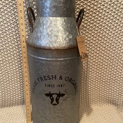 New w/tag GIANT size (28 x 10 1/4) very nice quality galvanized rustic Farmhouse milk can/flower vase home decor  $30 cash only