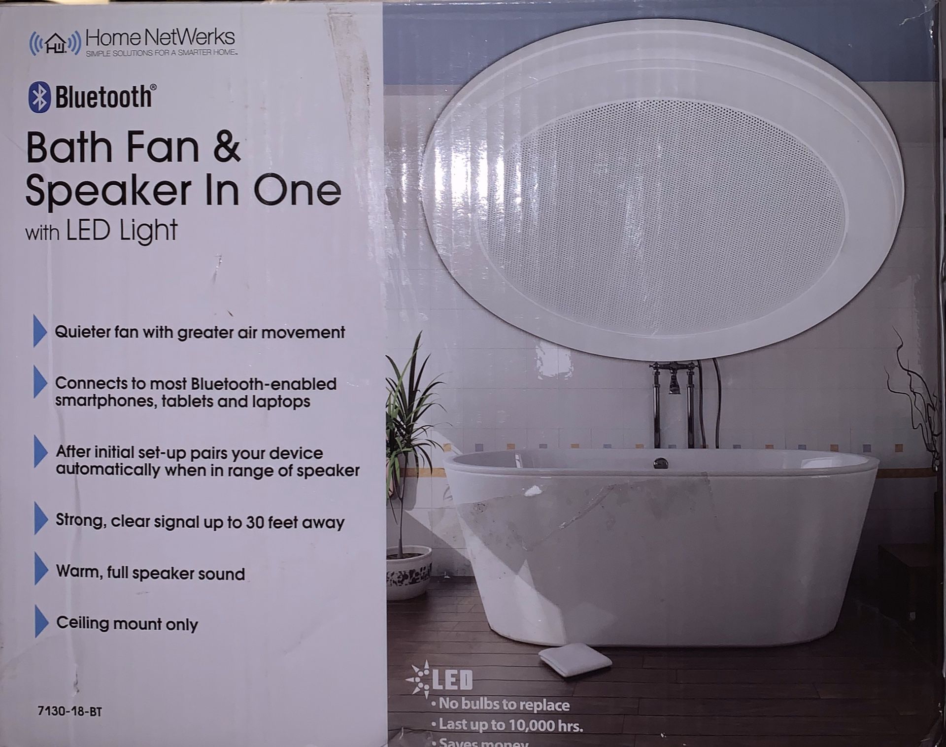 Home NetWerks Bluetooth Bath Fan & Speaker In One with LED Light!! Retails at $99.00 at Home Depot, will let it go for $45.00, 55% OFF!!