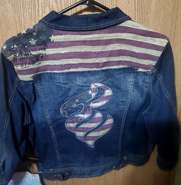 Cute Girls Denim Jacket W/Flag Size Xl