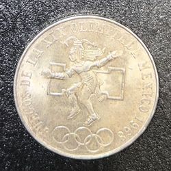 1968 Mexican 25 Pesos silver coin, minted to commemorate the Summer Olympics held in Mexico City that year | Perfect For Necklace Jewelry 