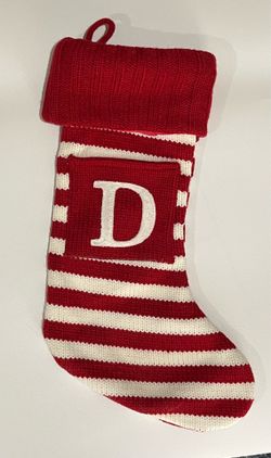 Target Wondershop Knit Monogram Christmas Stocking – Letter D Red & White Stripe – Like New