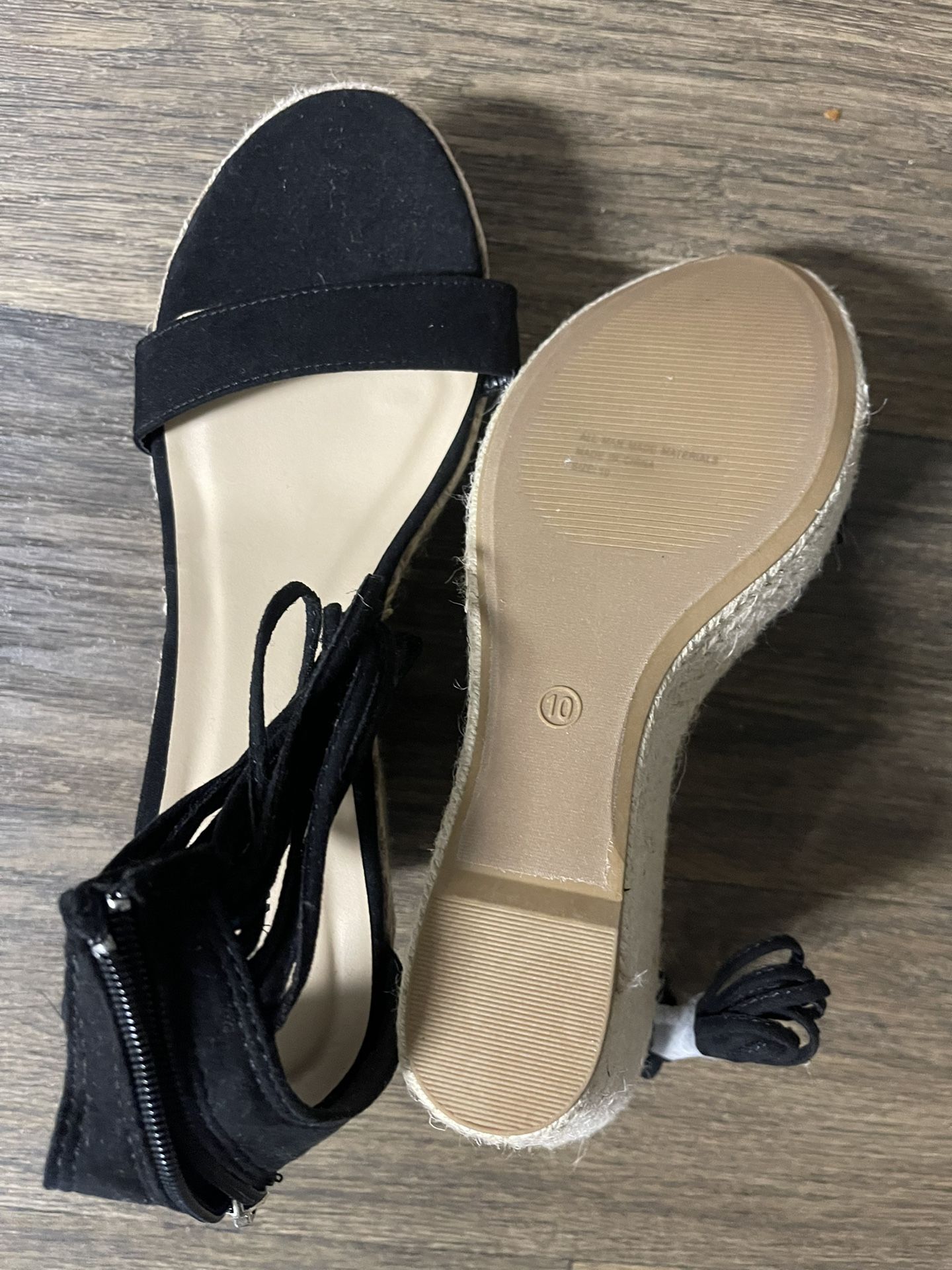 black faux suede espadrille wedge sandals from Fashion Nova With Laces