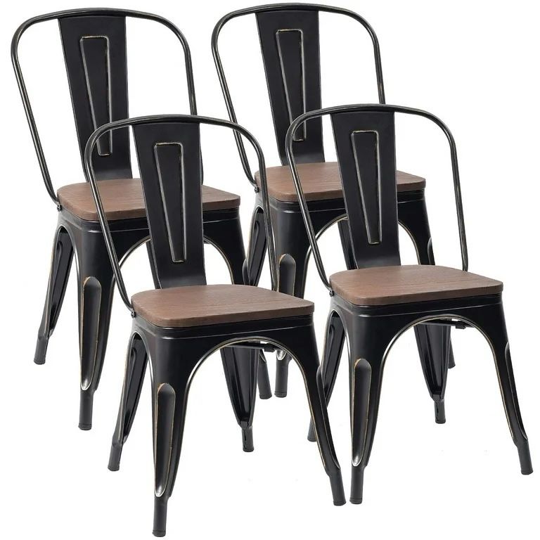 Indoor-Outdoor Use Stackable Chic Dining Bistro Cafe Metal Chair, Set of 4, Black Gold brand new in box $100 H66