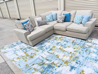 Beige Fabric L-Shaped Sectional Sofa