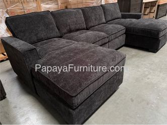 New 115”L Black Sectional Sofa Couch, Double Chaise couch, Sectional, Sofa, U-Shaped Couch, Large Sectional, Apartment Sofa, Living Room Couch, Black 