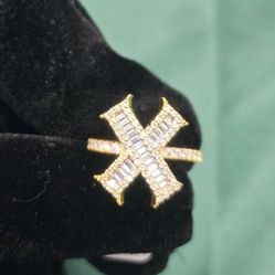 INTIAL "X" VVS D MOISSANITE YELLOW GOLD ON 925 STERLING SILVER 