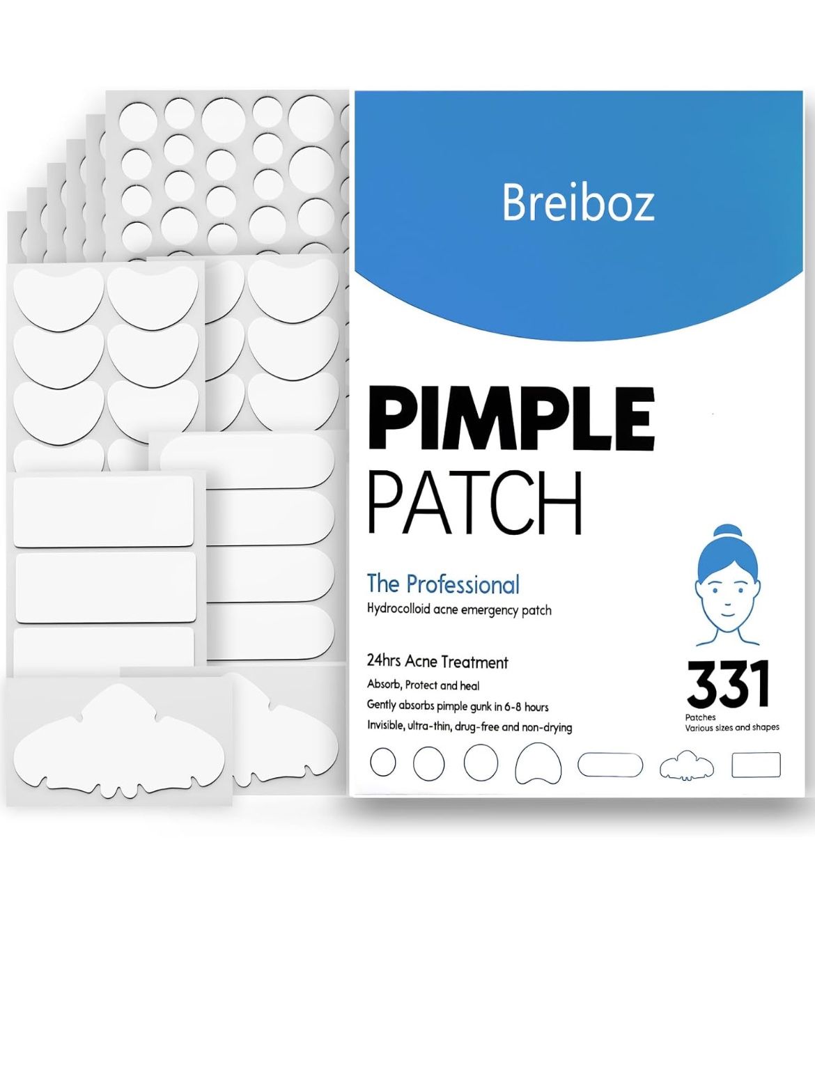 Brand: Breiboz Pimple Patches Large for Face, Acne Patches, Zit Patches Hydrocolloid Pimple Patch Invisible for Day and Night with Tea Tree, Salicylic