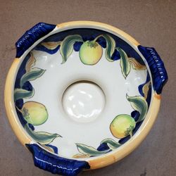 Pottery Centerpiece Fruit Bowl With 3 Handles Footed 