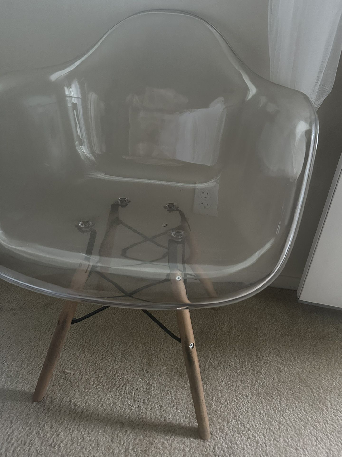 Modern Clear Armchair with Wood Legs