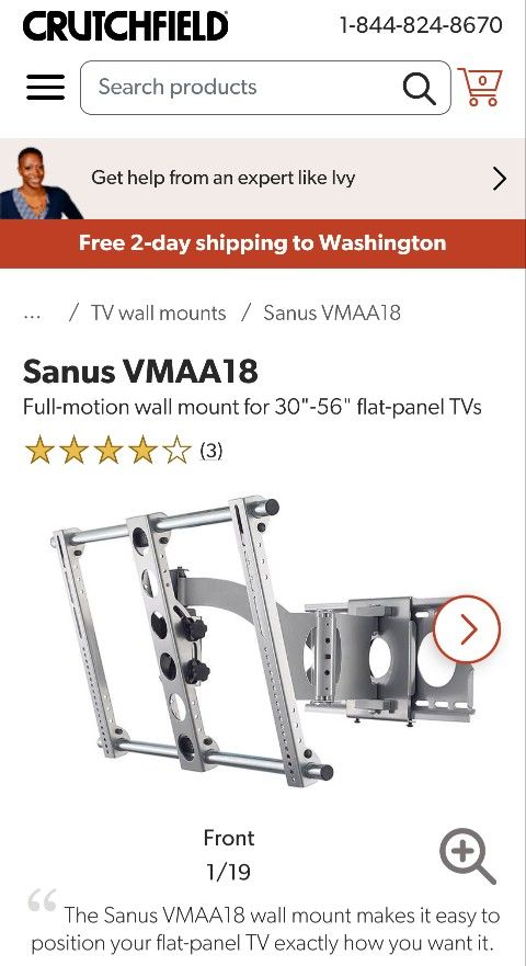 Sanus VMAA18 Full-motion wall mount for 30"-56" flat-panel TVs