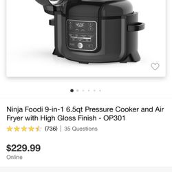 Ninja Foodi 9 In 1 6.5 qt Pressure Cooker And Air Fryer 