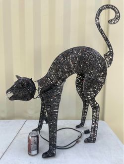 Large Light-Up Black Cat Halloween Decor | Orange Twinkle Lights
