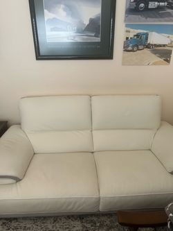 Leather couch, white and gray
